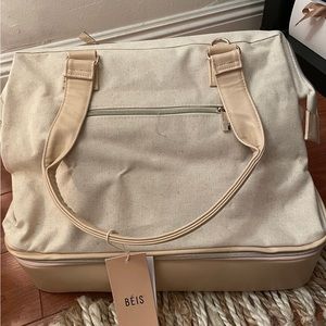 BEIS beige mini convertible weekender
